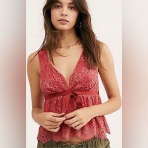 Free People, Chante Lace Tie Tank Top, Frenchie Kiss, Size S
